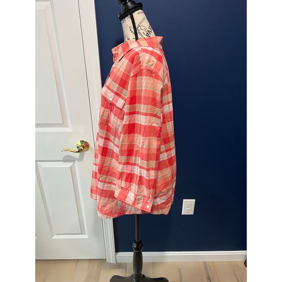 St. John's Bay Lightweight Plaid 3/4 Sleeve button up Shirt - Picture 9 of 9